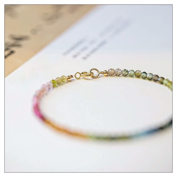 NEW Handmade Artisan Dainty Beaded Natural Tourmaline Gold Plated Brace… - Picture 2 of 5